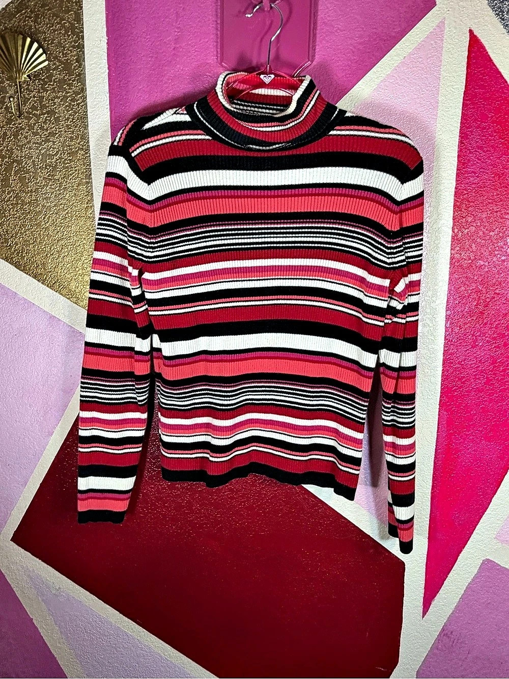 Vintage 90s St. John's Bay Striped Ribbed Turtleneck 100% Cotton Made in Japan M